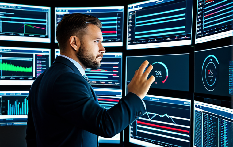 A highly competent financial analyst, a male in his 30s, dressed in a professional business suit, fully clothed, appropriate attire, reviewing complex data on multiple large, glowing screens in a futuristic, sleek office. The screens display abstract representations of market trends, interconnected digital assets, and AI-driven analysis dashboards with subtle data visualization. The overall atmosphere is one of technological innovation and deep insight. safe for work, appropriate content, modest clothing, perfect anatomy, correct proportions, natural pose, well-formed hands, proper finger count, natural body proportions, professional photography, high quality, studio lighting.