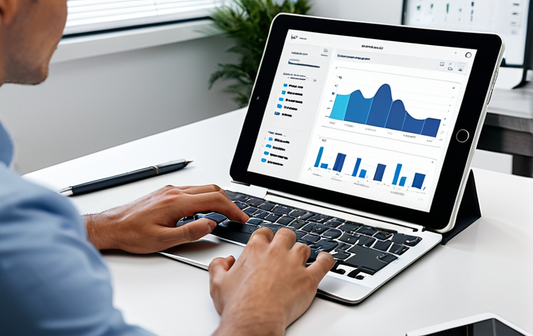 A professional individual, fully clothed in a modest business casual outfit, sits comfortably at a modern desk in a bright, minimalist home office. The person is engaging with a sleek, user-friendly financial management interface on a tablet, with a clear, intuitive layout visible on the screen. The atmosphere is calm and focused, reflecting ease of use and clarity in managing finances. The image conveys a sense of modern technology and accessible financial tools. Perfect anatomy, correct proportions, natural pose, well-formed hands, proper finger count, natural body proportions. Safe for work, appropriate content, fully clothed, professional photography, high quality.